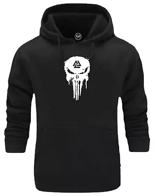 Odin Skull Hoodie Vikings Clothing Valhalla Pagan Warrior Thor Loki Valknut Top • £17.99