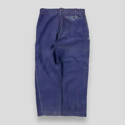 Vintage 40s French Moleskin Workwear Trousers Blue Waist 33  • $149.41