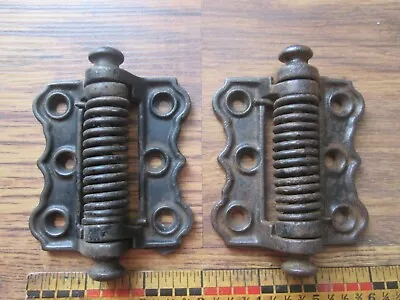 PR 3” Vintage Antique Cast Iron Spring Loaded Screen Door Hinges WORK • $39