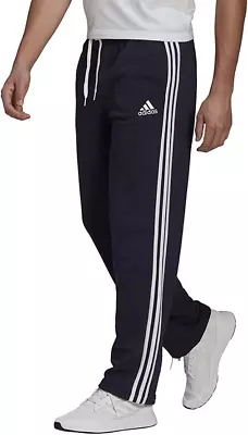 Adidas Men's Aeroready Essentials Navy Blue Elastic Three Stripe Fleece Pants • $49.99