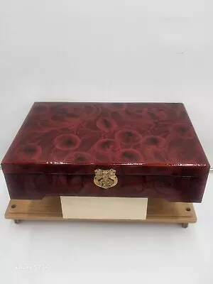 Vintage Chinese Jewelry Box Asian Cherry Wood Brass And Enamel • $55.99