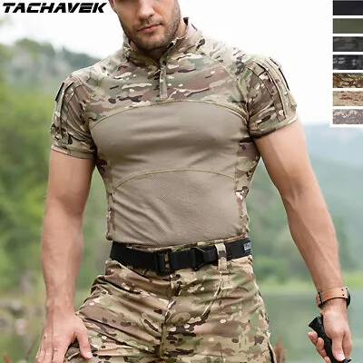 Men's Short Sleeve Tactical Shirt US Army Military Summer T-Shirt Outdoor Camo • $27.54