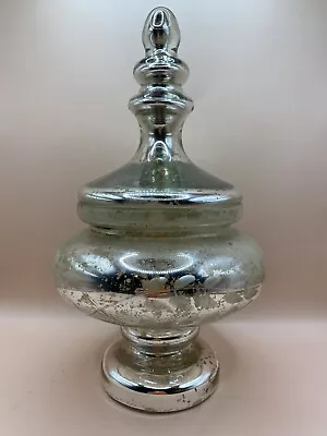 Vintage Etched Mercury Glass Footed  Lidded Apothecary Jar • $35