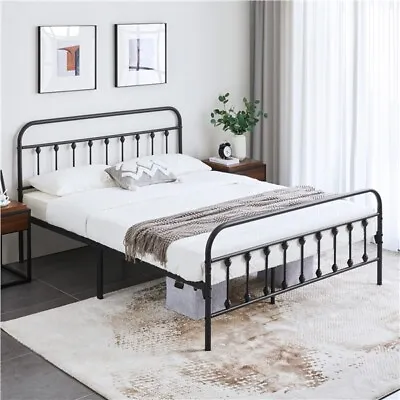 Vintage Iron Platform Bed With High Headboard And Footboard With Storage • £49.99