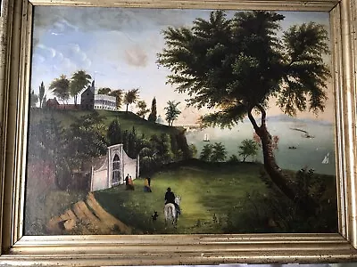 Antique George Washington Tomb  Mount Vernon American Painting 1830's Folk Art • $9450