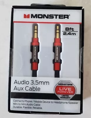Monster 8-FT 2.4 M AUDIO 3.5 MM AUX CABLE Gold Contacts HD Audio New In Box • $14.99