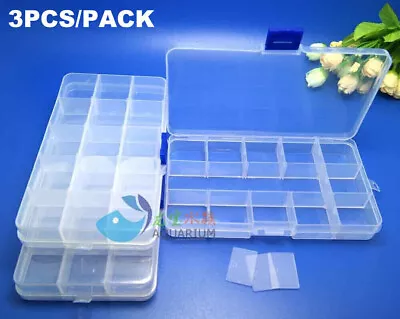 3PCS 15 Cell Clear Plastic Storage Organiser Compartment Craft Bead Box Case • £4.19