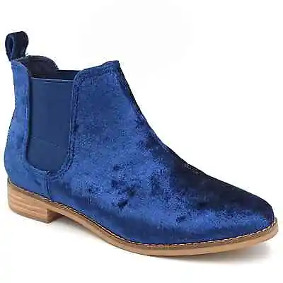 TOMs Women Plain Toe Chelsea Boots Ella Size US 6.5 Navy Blue Velvet • $16.80