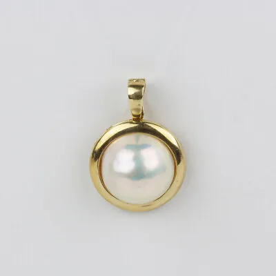 14k Yellow Gold And Mabe Pearl Circle Circular Enhancer Pendant • $315