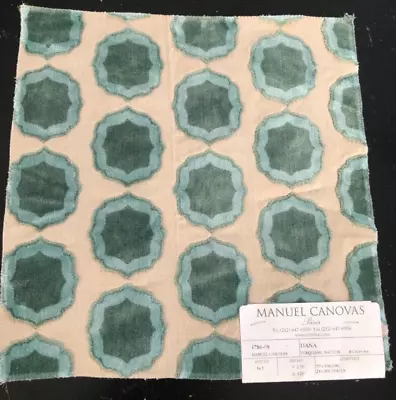 MANUEL CANOVAS Tiana In Turquoise Nattier 11 1/2 X 11 3/4  Velvet Fabric Sample • £13.48