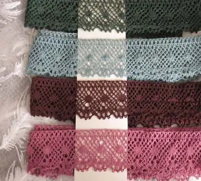 3mts Vintage 6cm Cotton Crochet Lace Edge Trim Green Blue Brown Or Pink • £2.99