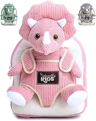 Toddler Backpack With Toy Pink Triceratops Stuffed Animal Small Naturally KIDS • $29.98