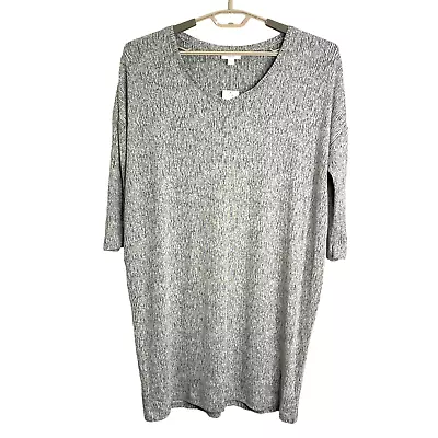 J Jill Pure T Shirt Dress Linen Ribbed Knit Black Gray V Neck Size Large NWT • $40
