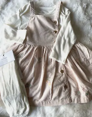 Mothercare Baby Girl's Peach Pinafore Dress 3 Piece Outfit 6-9 M BNWT • £10