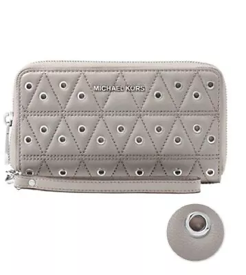 Michael Kors Jet Set Phone Wristlet Wallet Grommet Light Gray Coin Travel NWT • $39