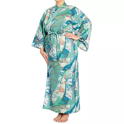 Green Ribbon Long Japanese Cotton Yukata XL • £99