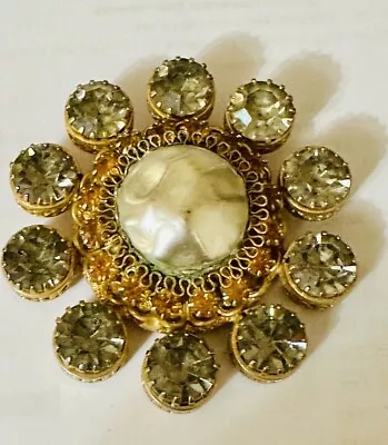 Vintage Signed Vendome Rare Large Dome Large Stone Brooch Gold Tone • $250