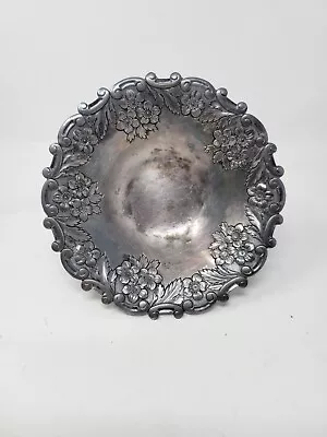 Vintage Silver Plated Footed Compote Bowl Candy Dish With Raised Flowers 7  EUC  • $19.99