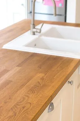 £14.99 • Buy SOLID OAK WOOD KITCHEN WORKTOPS. ALL SIZES IN STOCK. BEST QUALITY 40mm THICKNESS