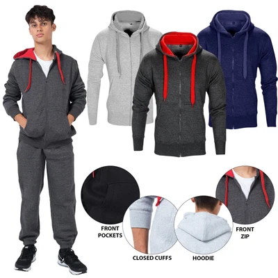 £16.99 • Buy New Mens Tracksuit Set Fleece Hoodie Top & Bottoms Joggers Gym Contrast Jogging