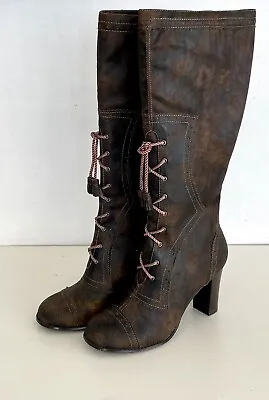 Mudd Boots Womens 7.5 Monique Tall Riding Brown Pirate Style Block Heels Casual • $21.95