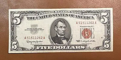 RARE OLD 1963 UNCIRCULATED RED SEAL NOTE $5 DOLLAR BILL SERIAL No. A51511262A • $29.98