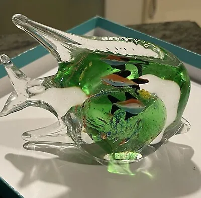 Vintage Art Glass Paperweight Murano Style Italian Fish Aquarium 4.5” • $26