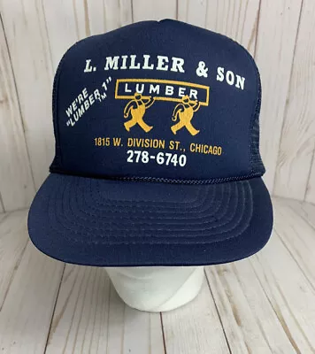 Vintage L. Miller & Son Lumber Trucker Hat Blue Mesh  • $12.50