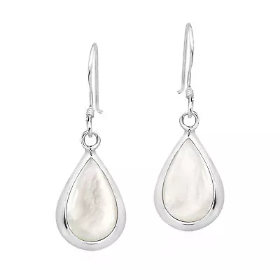 Elegant Teardrops Of White Mother Of Pearl Inlay Sterling Silver Dangle Earrings • $15.99