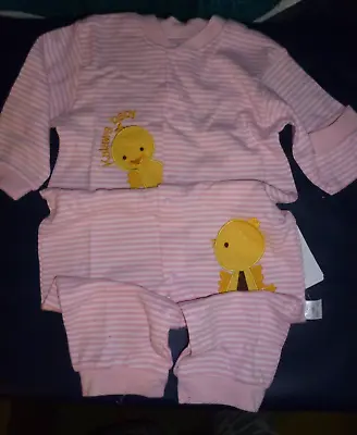 Girl's Cotton Pink/White Stripe With Cute Chick Romper Suit - 6-9 M - New • £1.99