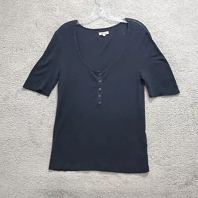 Madewell Henley Shirt Womens Small Black Cotton Stretch Short Sleeve Casual • $15