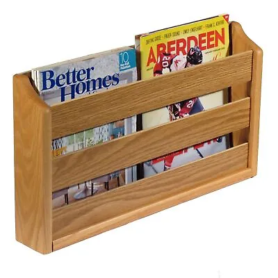 Wooden Mallet Doublewide Oak Magazine Rack Wall Mount Or Tabletop Light Oak • $56.89