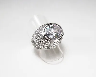 PreOwned Charles Winston CWE Sterling Silver 6.0 Ctw CZ Large Cocktail Ring Sz 7 • $99.95