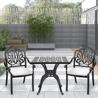 Bistro Set Outdoor Garden Patio Table Chairs W/Cushions Furniture Cast Aluminium • £89.95