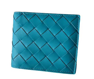 NWT $550 Bottega Veneta Intrecciato Leather Sky Blue Bi-fold Coin Wallet 605722 • $297.49