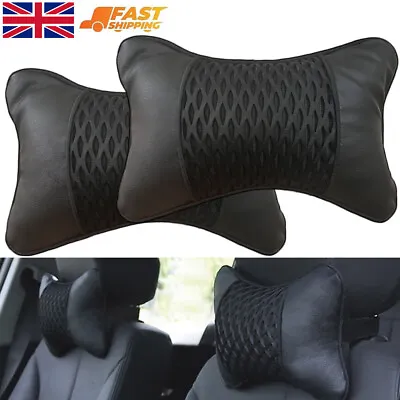 2Pcs Car Seat Head Neck Rest Leather Support Cushion Pad Headrest Bone Pillow UK • £8.55