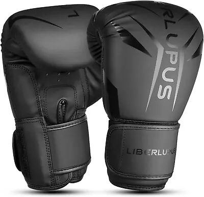 Liberlupus BOXING GLOVES Black 14 Oz Training Sparring Heavy Bag Muay Thai MMA • $14