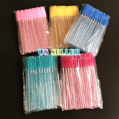 New 50pcs Crystal Shiny Disposable Mascara Wands Eyelash Eyebrow Brushes Spooly • $5.98