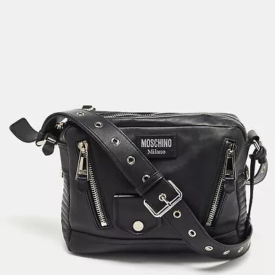 Moschino Black Leather Multi Zip Shoulder Bag • $218.40