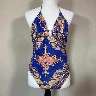 J. Crew Halter Blue Paisley One Piece Swimsuit Bathing Suit Size 10 EUC • $27.99