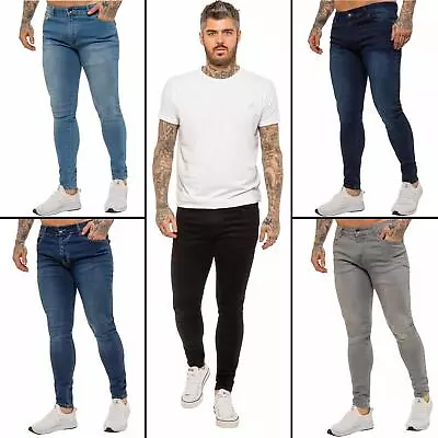 Enzo Mens Jeans Slim Fit Skinny Stretch Flex Denim Trouser Cotton Pants UK Sizes • £18.99