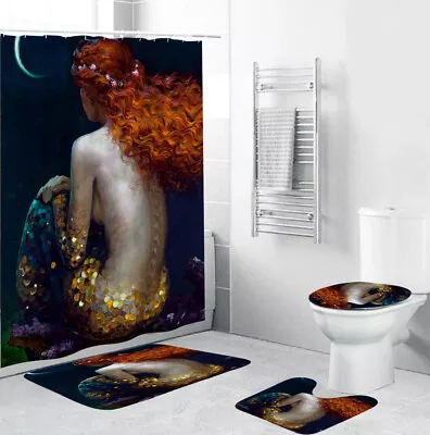 Mermaid Shower Curtain Bathroom Rug Set Thick Bath Mat Non-Slip Toilet Lid Cover • $6.43