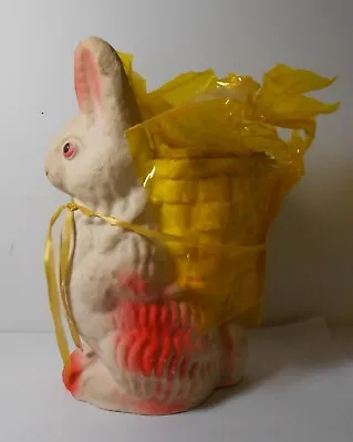 VTG Pulp Paper Mache Rabbit With Original Back Pack Basket Candy Container • $53.99