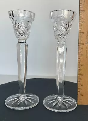 2 Vintage Lead Crystal Candlesticks Candle Holders Sun Pattern Base 9.0 Inch • $4.98