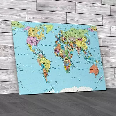 World Map High Detail  Canvas Print Large Picture Wall Art • £14.95