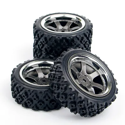 Rubber 4Pcs Rally Tires And Wheel Rims 12mm Hex For HSP HPI RC 1:10 Off Road Car • £16.75