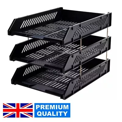 3 Tier Stackable Desk Black A4 Letter Tray Filing Document Organiser Form Paper • £10.45