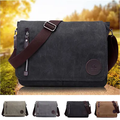 Men Canvas Satchel Messenger Tote Briefcase Cross Body Laptop Schoolbag Bag • $47.82