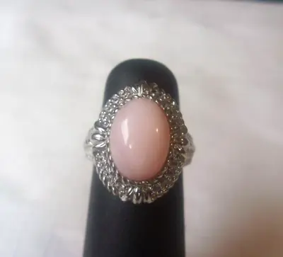 Judith Ripka Sterling Silver Large Pink Opal W/ Diamonique Size 9.25 • $64.99