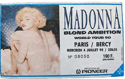 Madonna Blond Ambition World Tour 1990 Ticket Stub Paris France #8050 FC • $20